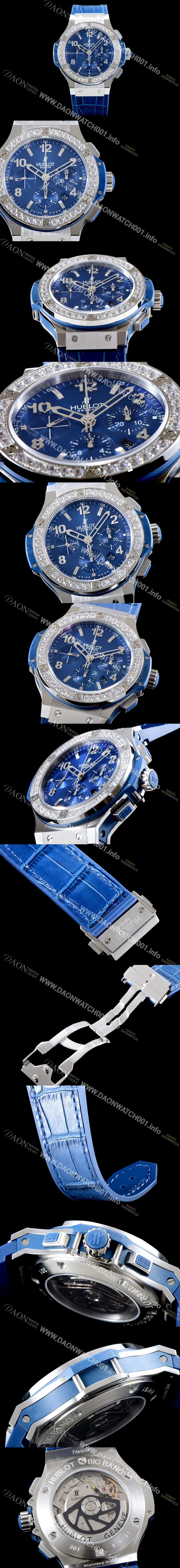 홍콩명품 [휴블렛] 남성용 신제품 빅뱅 341.SX.7170.LR.1204 스틸 블루 다이아몬드 에디션!! 41MM 크로노그래프 선레이 새틴-피니시 블루 다이얼 Caliber HUB 4100 타입 무브먼트 HUB0213