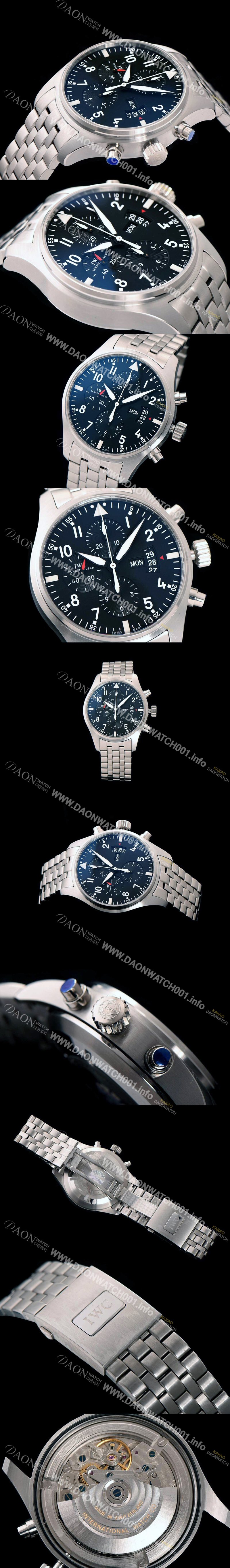 홍콩명품 [아이더블유씨] 남성용 파일럿 크로노그래프 3777 43mm ZF사 1:1 베스트 에디션 블랙 다이얼 스틸 브레이슬릿 A7750 IWC0223