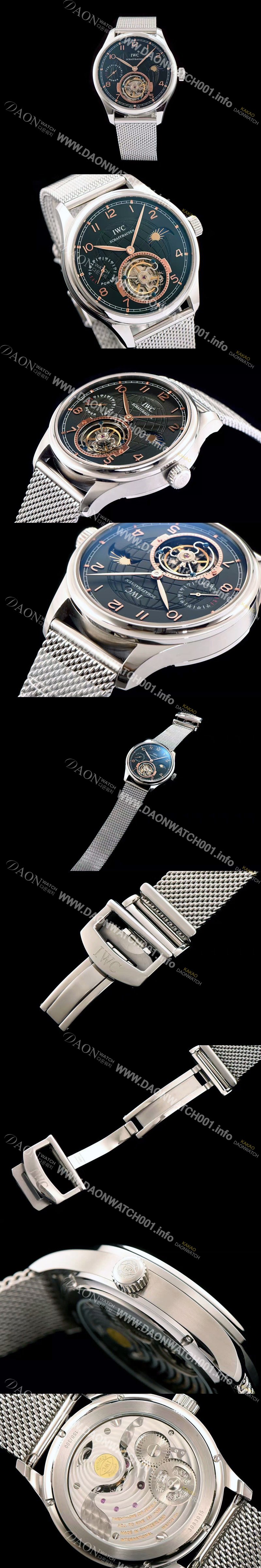 홍콩명품 [아이더블유씨] 남성용 포르투기즈 투어빌론 문페이즈 파워리져브 로즈골드 인덱스 블랙 다이얼 스틸 메쉬 브레이슬릿 IWC0214