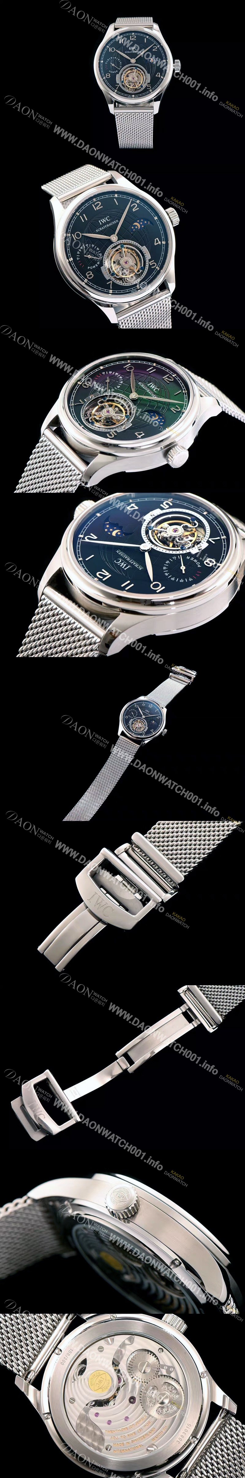 홍콩명품 [아이더블유씨] 남성용 포르투기즈 투어빌론 문페이즈 파워리져브 실버 인덱스 블랙 다이얼 스틸 메쉬 브레이슬릿 IWC0212