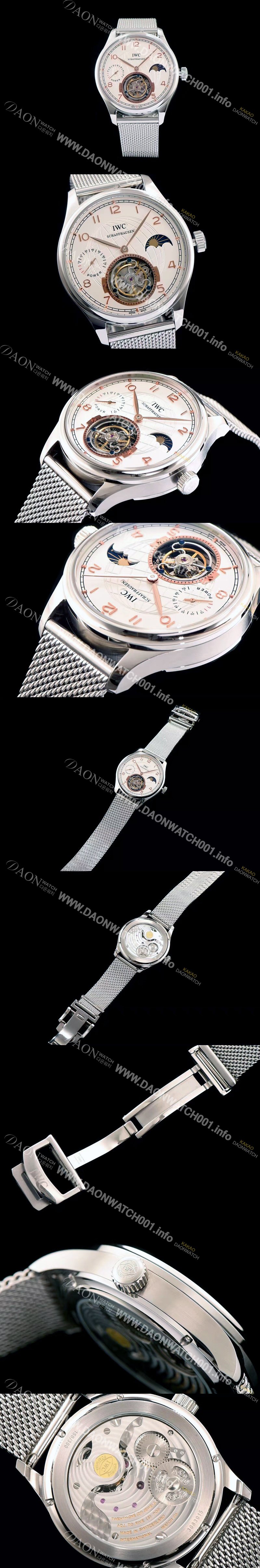 홍콩명품 [아이더블유씨] 남성용 포르투기즈 투어빌론 문페이즈 파워리져브 로즈골드 인덱스 화이트 다이얼 스틸 메쉬 브레이슬릿 IWC0211