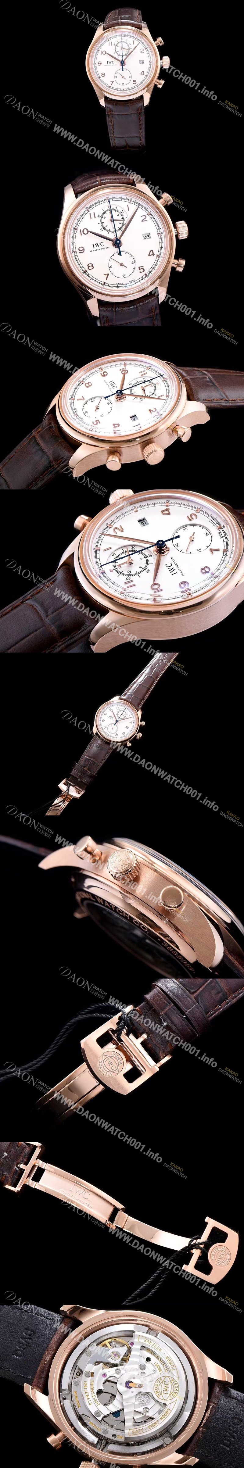 홍콩명품 [아이더블유씨] 남성용 포루투기즈 칼리버 IW390402 클래식 모델 18k 로즈골드 크로노그래프 화이트 다이얼 오토매틱 무브먼트 IWC0142