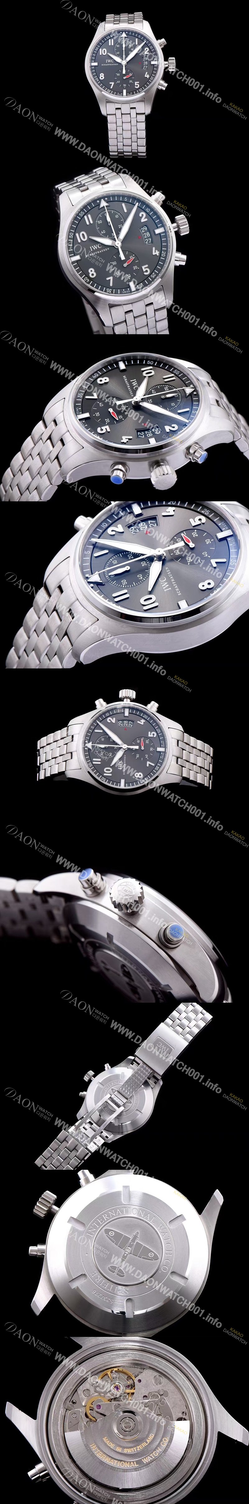 홍콩명품 [아이더블유씨] 남성용 파일럿 스핏파이어 IW387804 크로노그래프 진 그레이 다이얼 브레이슬릿 오토매틱 무브먼트 IWC0141