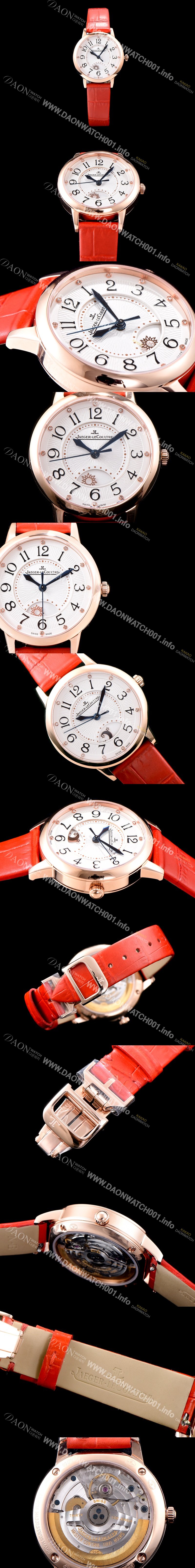 홍콩명품 [예거르꿀르뜨] 남성용 랑데부 나잇&데이 3462490 레이디 워치 18K 로즈골드 문페이즈 화이트 텍스쳐드 다이얼 오토매틱 무브먼트 JAG0420