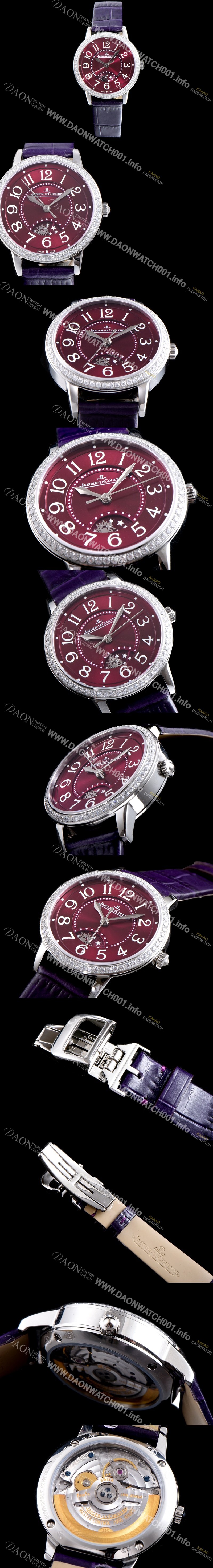홍콩명품 [예거르꿀르뜨] 남성용 랑데부 나잇&데이 3448460 레이디 워치 최상급 다이아몬드 세팅 문페이즈 레드 와인 다이얼 오토매틱 무브먼트 JAG0415