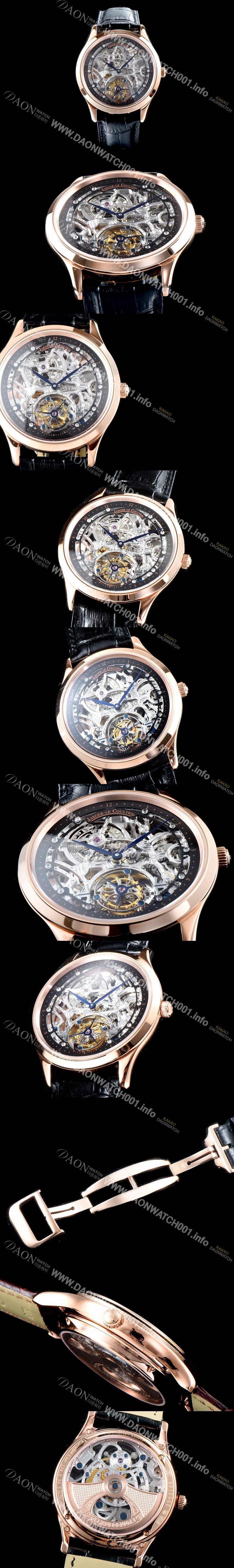 홍콩명품 [예거르쿨트르] 남성용 신형 마스터 그랜드 투어빌론 18K 로즈골드 케이스 쥬얼 다이아몬드 인덱스 블랙&실버 스켈레톤 다이얼 투어빌론 무브먼트 JAG0402