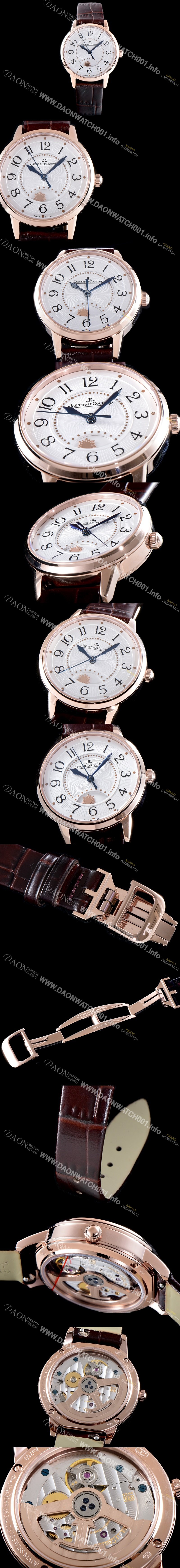 홍콩명품 [예거르꿀르뜨] 남성용 랑데부 나잇&데이 3442430 미디엄 레이디 워치!! 고급스러운 18K로즈골드 케이스 문페이즈 화이트 기요셰 다이얼 오토매틱 무브먼트 JAG0401