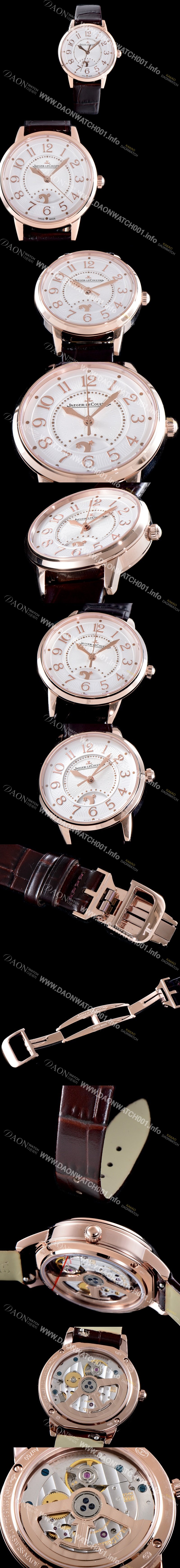 홍콩명품 [예거르꿀르뜨] 남성용 랑데부 나잇&데이 3442440 미디엄 레이디 워치!! 고급스러운 18K로즈골드 케이스 문페이즈 화이트 기요셰 다이얼 오토매틱 무브먼트 JAG0454
