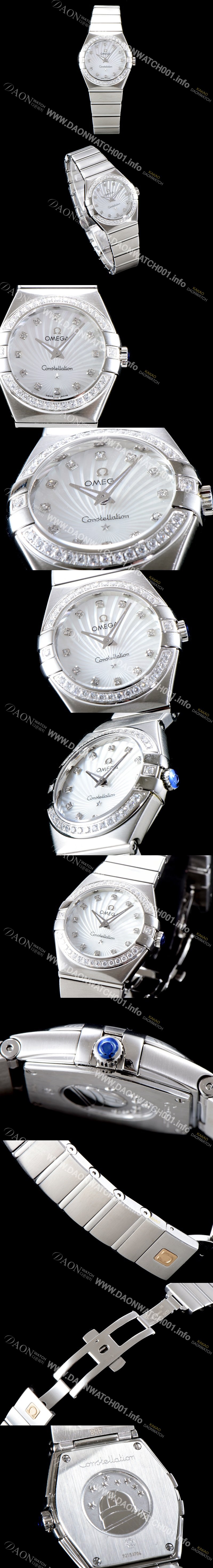 홍콩명품 [오메가] 여성 컬렉션 컨스틀레이션 123.15.27.20.55.001 오메가 코-액시얼 27MM 다이아몬드 세팅 베젤 화이트 자개 다이얼 쿼츠 무브먼트 OMG0120