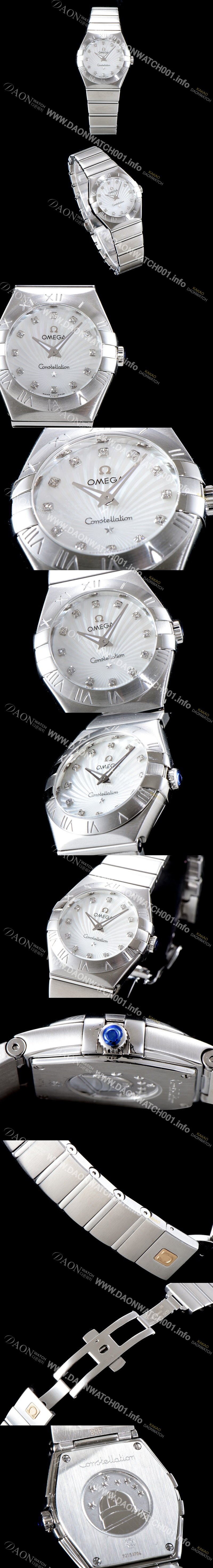 홍콩명품 [오메가] 여성 컬렉션 컨스틀레이션 123.10.27.20.55.001 오메가 코-액시얼 27MM 로마 숫자가 인그레이빙된 베젤 화이트 자개 다이얼 쿼츠 무브먼트 OMG0124