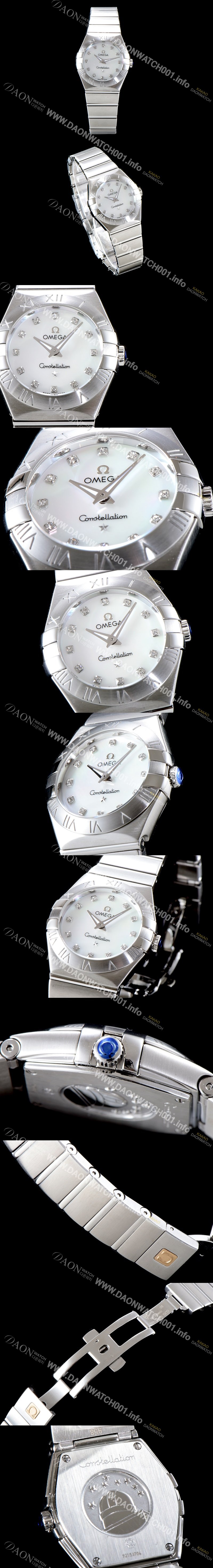 홍콩명품 [오메가] 여성 컬렉션 컨스틀레이션 123.10.24.60.55.001 오메가 코-액시얼 27MM 로마 숫자가 인그레이빙된 베젤 화이트 자개 다이얼 쿼츠 무브먼트 OMG0122