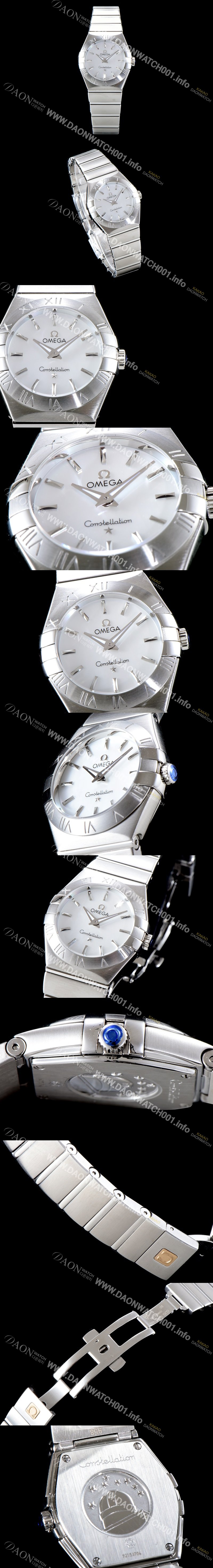 홍콩명품 [오메가] 여성 컬렉션 컨스틀레이션 123.10.24.60.02.002 오메가 코-액시얼 27MM 로마 숫자가 인그레이빙된 베젤 실버 다이얼 쿼츠 무브먼트 OMG0121