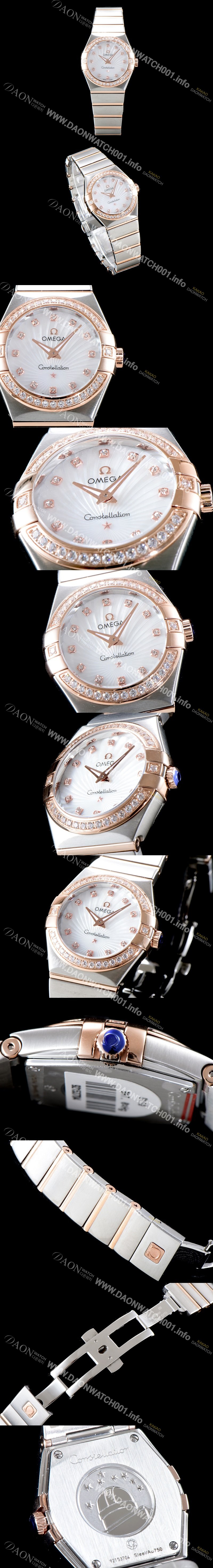 홍콩명품 [오메가] 여성 컬렉션 컨스틀레이션 123.25.27.60.55.002 오메가 코-액시얼 27MM 다이아몬드 세팅 베젤 화이트 자개 다이얼 18K 로즈골드 콤비 쿼츠 무브먼트 OMG0120