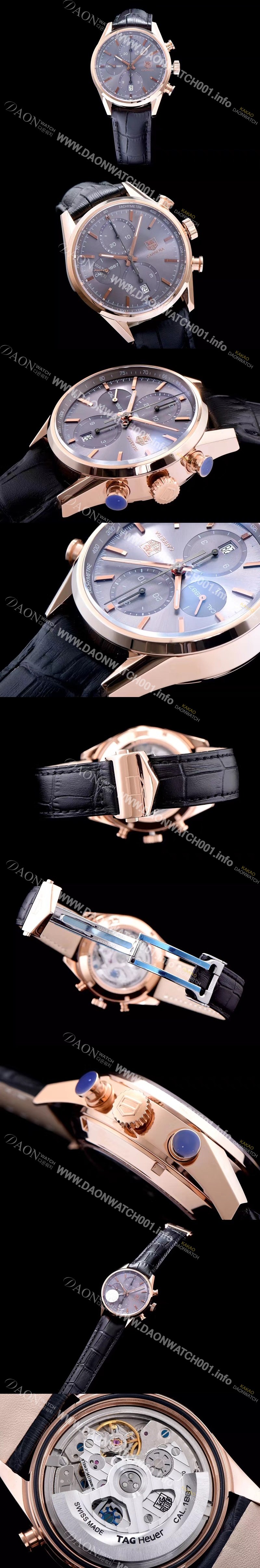 홍콩명품 [태그호이어] 남성용 까레라 칼리버 1887 크로노그래프 로즈골드 그레이 다이얼 오토매틱 무브먼트 TAG0230