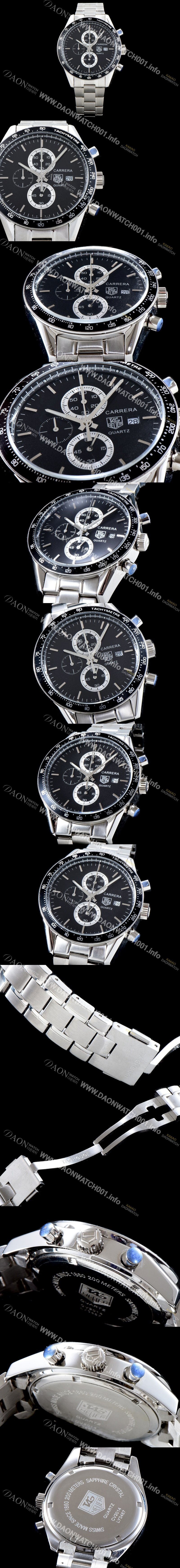 홍콩명품 [테그호이어] 남성용 까레라 블랙 다이얼 쿼츠 무브먼트 TAG0202