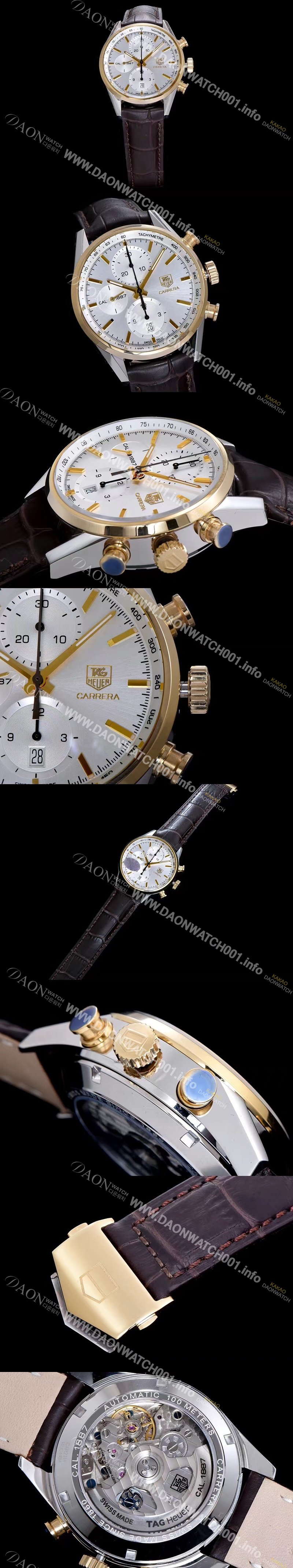 홍콩명품 [태그호이어] 남성용 까레라 칼리버 1887 크로노그래프 화이트 다이얼 오토매틱 무브먼트 TAG0201