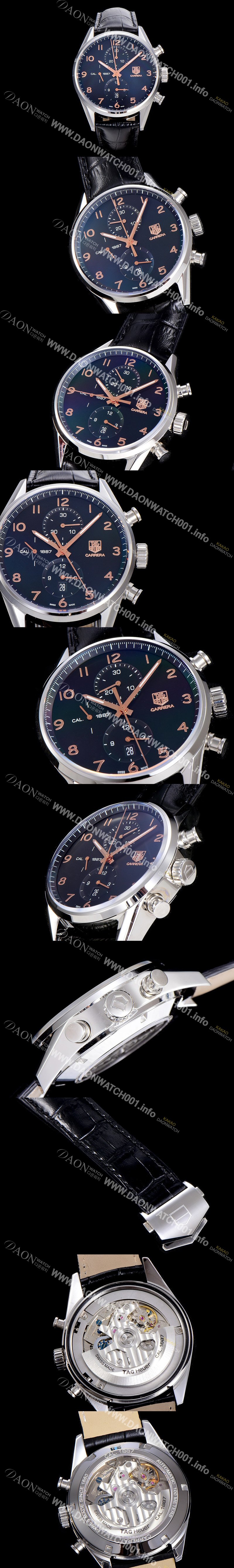 홍콩명품 [태그호이어] 남성용 까레라 칼리버 1887 크로노그래프 블랙 다이얼 7750 오토매틱 무브먼트 TAG0200