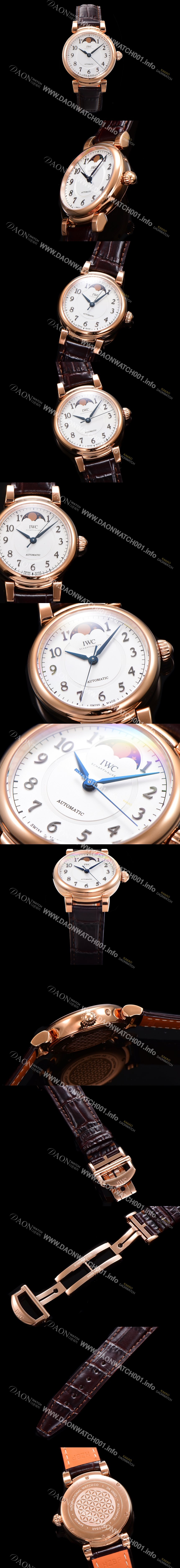 홍콩명품 [아이더블유씨]여성용 다빈치 오토매틱 문페이즈 36mm 18K 로조골드 가죽줄 화이트다이얼 iwc56034