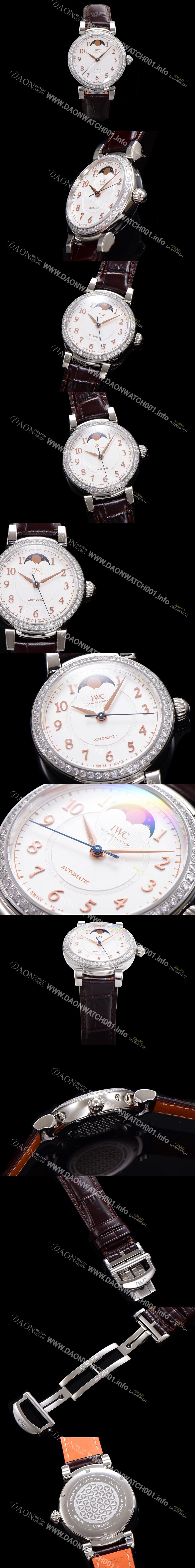 홍콩명품 [아이더블유씨]여성용 다빈치 IW459307 오토매틱 문페이즈 36mm 18K 로조골드 다이아몬드베젤가죽줄 화이트다이얼 iwc76405