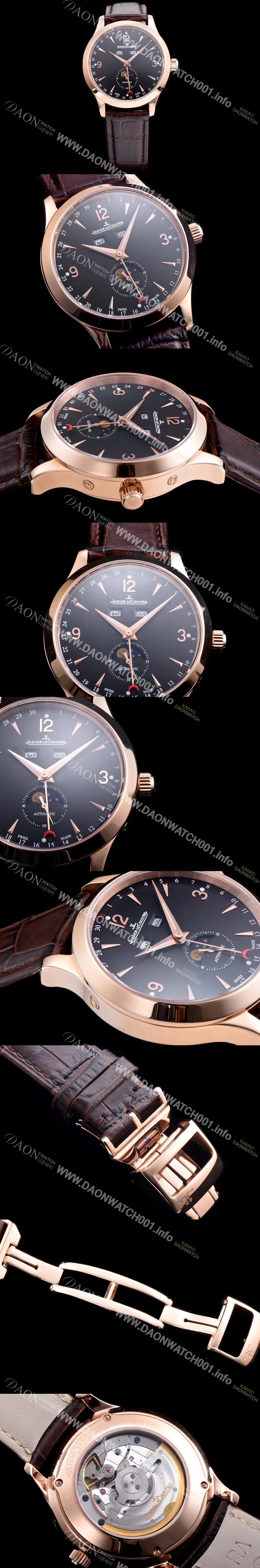 홍콩명품 [예거르꿀뜨르] 남성용 마스터 캘린더 1552520모델 씬 문페이즈 블랙다이얼 아플리케 인덱스 오토매틱 무브먼 JAG4203