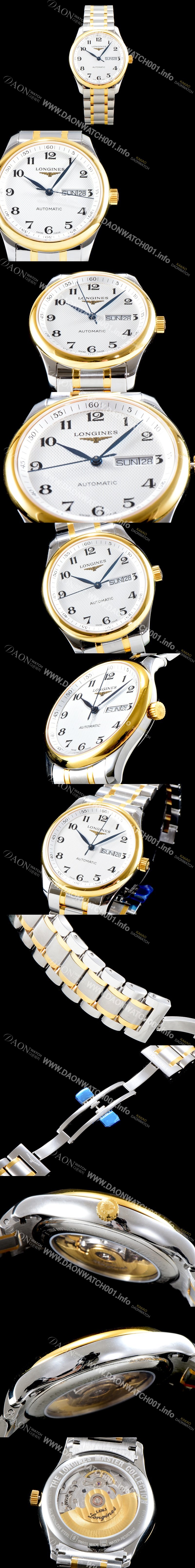홍콩명품 [론진] 남성용 마스터 컬렉션 L2.755.5.78.7 클래식 데이데이트 논크로노 모델!! 18K 옐로우골드 투톤콤비 화이트 텍스쳐드 다이얼 브레이슬릿 오토메틱 무브먼트 LON0400