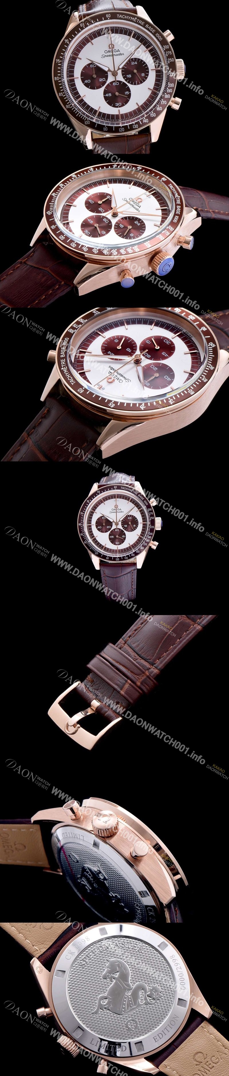 홍콩명품 [오메가] 남성용 18K 로즈골드 화이트브라운 다이얼 JAPAN QUARTZ (최고급형) 무브먼트 OMG0001