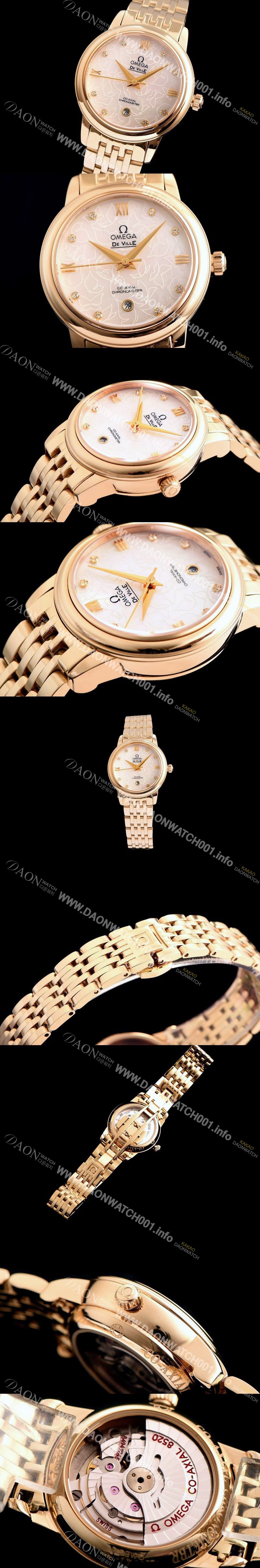 홍콩명품 [오메가] 여성용 드빌 424.12.33.20.55 자게 화이트 다이얼 18k 옐로골드 브레이슬릿 쥬얼리 인덱스 오토매틱 무브먼트 OMG0010