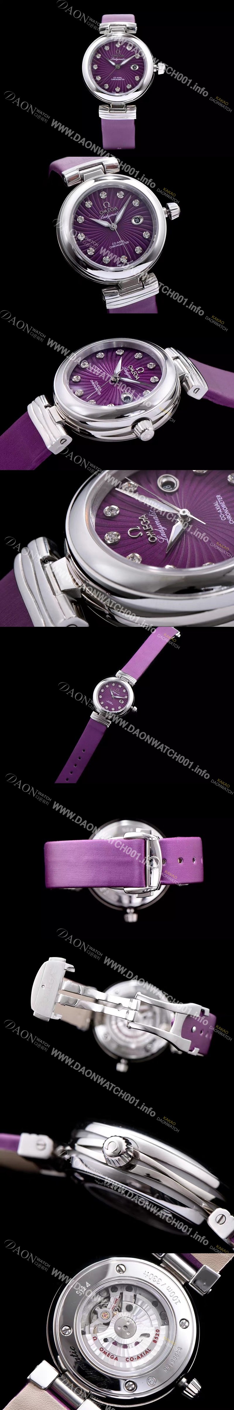 홍콩명품 [오메가] 남성용 드빌 신형 레이디매틱!! 425.32.34.20.60.001 입체형 퍼플 다이얼 쥬얼 다이아몬드 인덱스 오토매틱 무브먼트 OMG0030