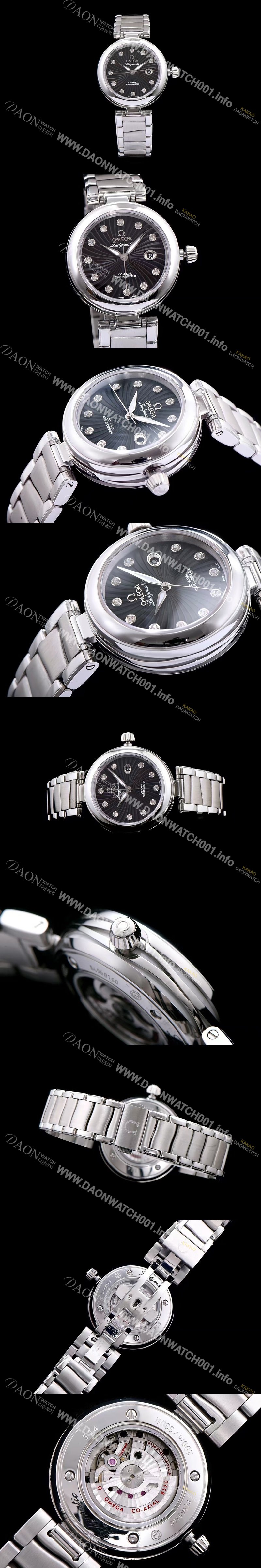 홍콩명품 [오메가] 여성용 드빌 레이디메틱 신제품!! 425.30.34.20.51.001 물결무늬 입체형 블랙 다이얼 쥬얼 다이아몬드 인덱스 브레이슬릿 오토매틱 무브먼트 OMG0035