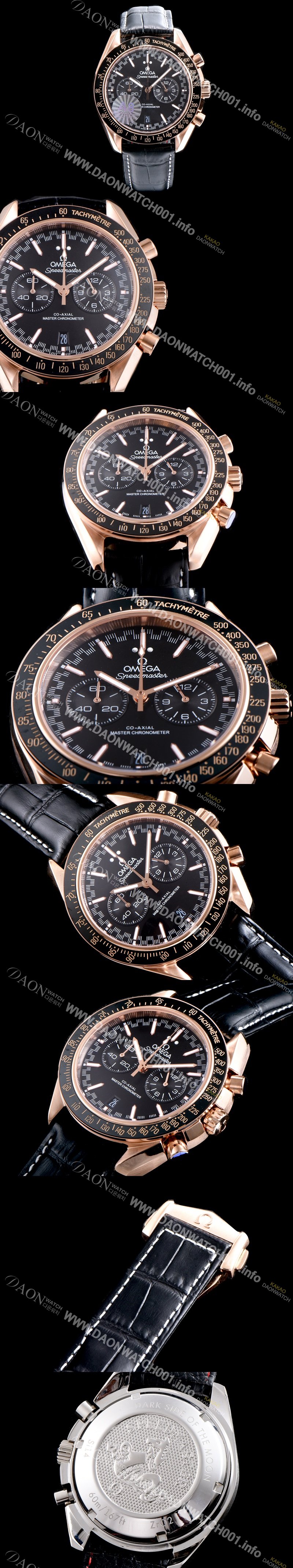 홍콩명품 [오메가] 남성용 스피드마스터 329.53.44.51.03.001 18K 로즈골드 레이싱 코-액시얼 마스터 크로노미터 타키미터 크로노그래프 블랙 다이얼 일본 수입산 쿼츠 무브먼트 OMG0502