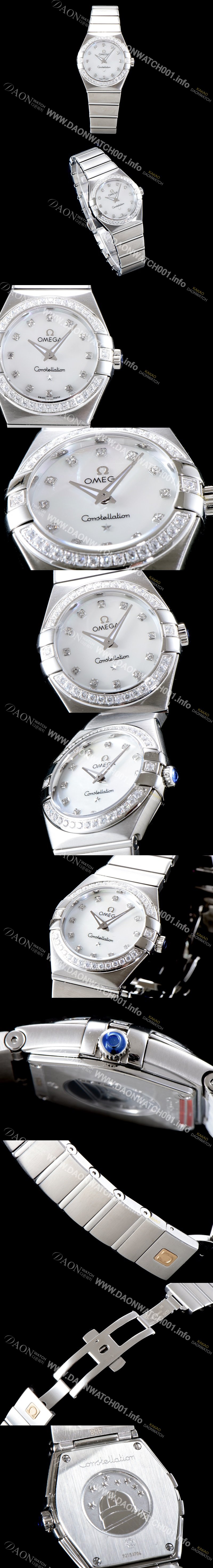 홍콩명품 [오메가] 남성용 여성 컬렉션 컨스틀레이션 123.15.27.60.55.003 오메가 코-액시얼 27MM 다이아몬드 세팅 베젤 화이트 화이트 다이얼 쿼츠 무브먼트 OMG4124