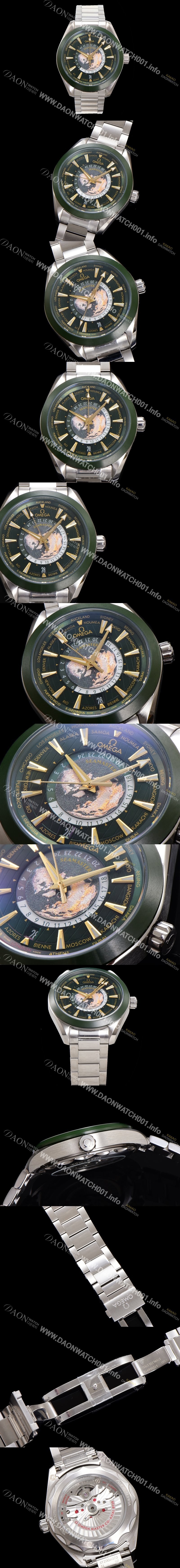 홍콩명품 [오메가] 남성용 씨마스터 220.30.43.22.10.001 아쿠아테라 150M GMT 월드타이머 43미리 오토매틱 Cal. 8938 타입 메탈줄 그린 다이얼 omg20241