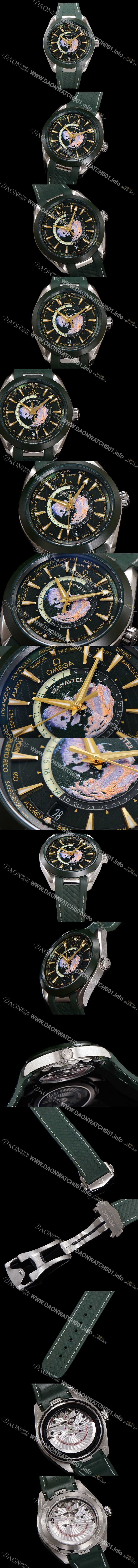 홍콩명품 [오메가] 남성용 씨마스터 1:1수제공정형 220.30.43.22.10.001 아쿠아테라 150M GMT 월드타이머 43미리 오토매틱 Cal. 8938 타입 메탈줄 그린 다이얼 omg20247