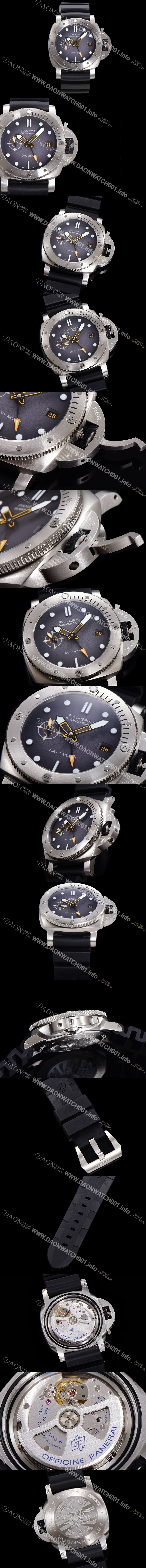 홍콩명품 [파네라이] 남성용 서브머시블 GMT 네이비 씰 PAM01323 오토매틱 Cal P. 900 타입 44mm 우레탄줄 그레이 다이얼 pan5210