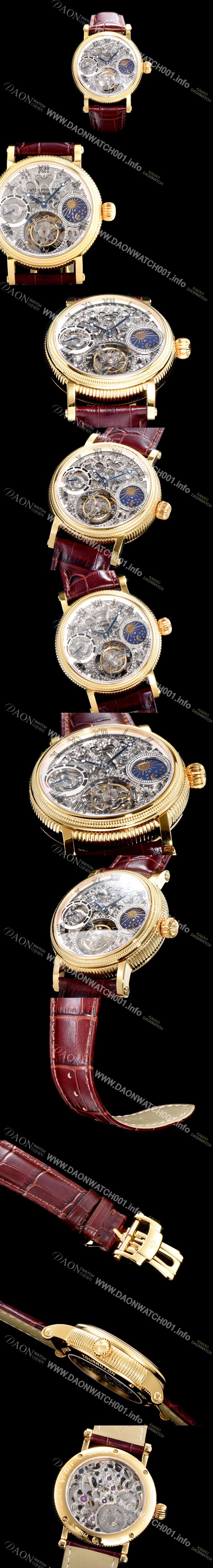 홍콩명품 [파텍필립] 남성용 그렌드 컴플리케이션 18k 옐로골드 문페이즈 세귤 리얼 투어빌론 최상급 쥬얼 다이아몬드 베젤 스켈레톤 다이얼 PAT0402
