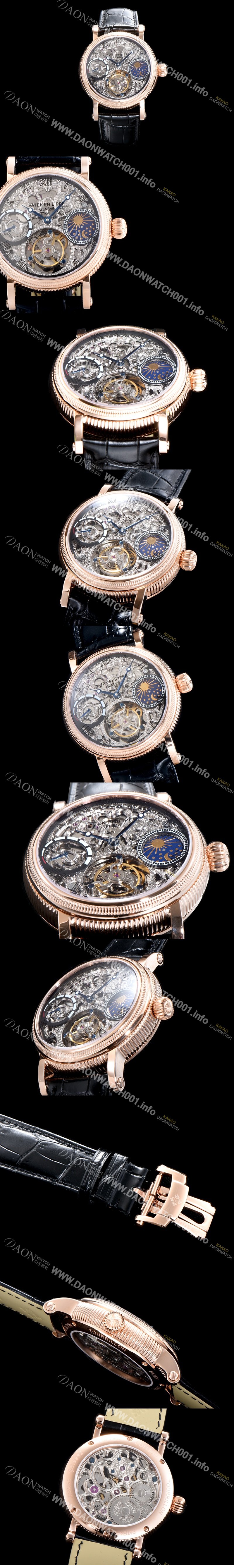 홍콩명품 [파텍필립] 남성용 그렌드 컴플리케이션 18k 로즈골드 문페이즈 세귤 리얼 투어빌론 최상급 쥬얼 다이아몬드 베젤 스켈레톤 다이얼 PAT0401
