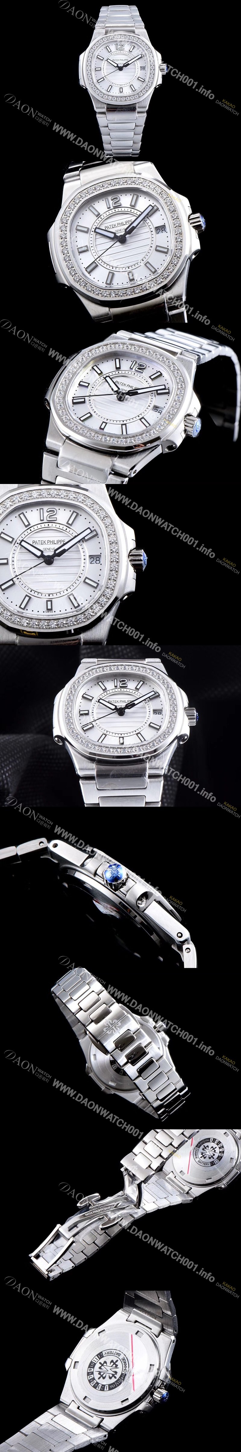 홍콩명품 [파텍필립] 여성용 노틸러스 7011/1G-001 하이엔드 최상급쥬얼 다이아몬드 베젤 화이트 텍스쳐 다이얼 브레이슬릿 스위스 정품 쿼츠 무브먼트 PAT0110