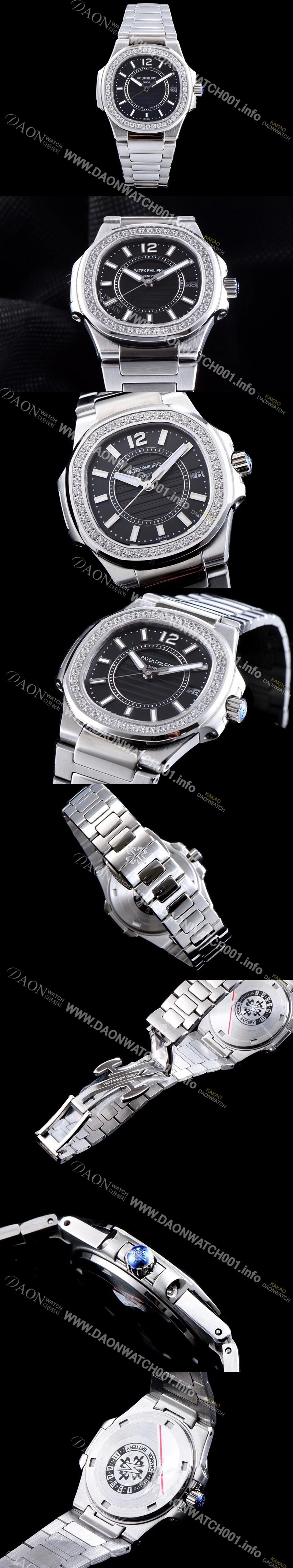 홍콩명품 [파텍필립] 여성용 노틸러스 7008/1A-010 하이엔드 최상급쥬얼 다이아몬드 베젤 블랙 텍스쳐 다이얼 브레이슬릿 스위스 정품 쿼츠 무브먼트 PAT0115