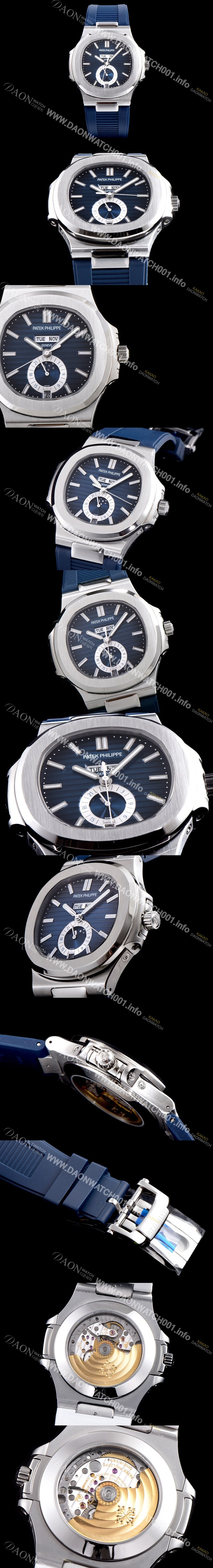 홍콩명품 [파텝필립] 남성용 파텍필립 신형 노틸러스 데이데이트 문페이즈 블루 텍스쳐드 다이얼 기계식 자동형 무브먼트 PAT0134