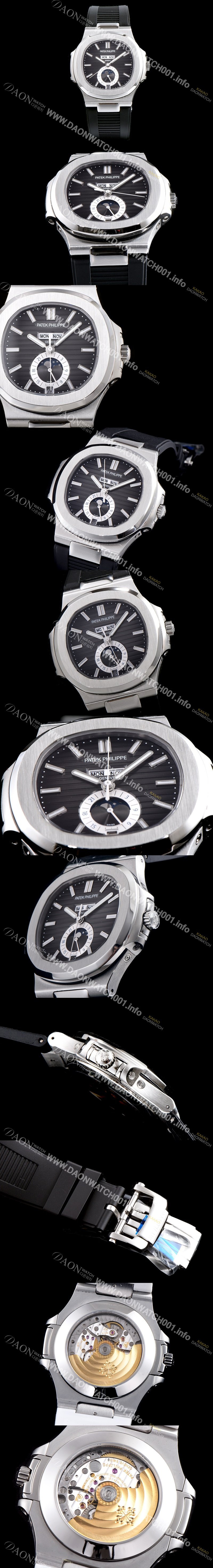 홍콩명품 [파텝필립] 남성용 파텍필립 신형 노틸러스 데이데이트 문페이즈 진 그레이 텍스쳐드 다이얼 기계식 자동형 무브먼트 PAT0132