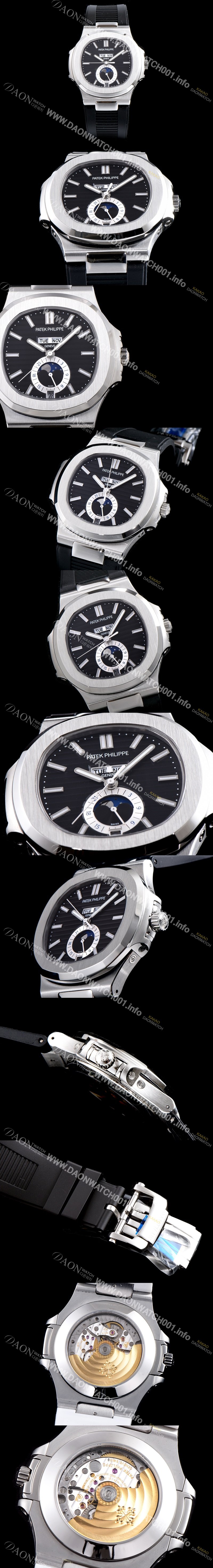 홍콩명품 [파텝필립] 남성용 파텍필립 신형 노틸러스 데이데이트 문페이즈 블랙 텍스쳐드 다이얼 기계식 자동형 무브먼트 PAT0131