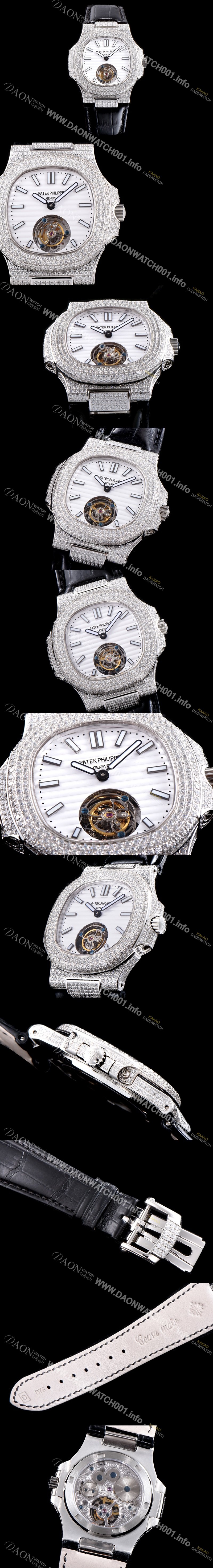 홍콩명품 [파텍필립] 남성용 노틸러스 뚜르비옹 최상급쥬얼 다이아몬드 풀 세팅 케이스 화이트 텍스쳐 다이얼 아시안 투어빌론 탑재 PAT0104