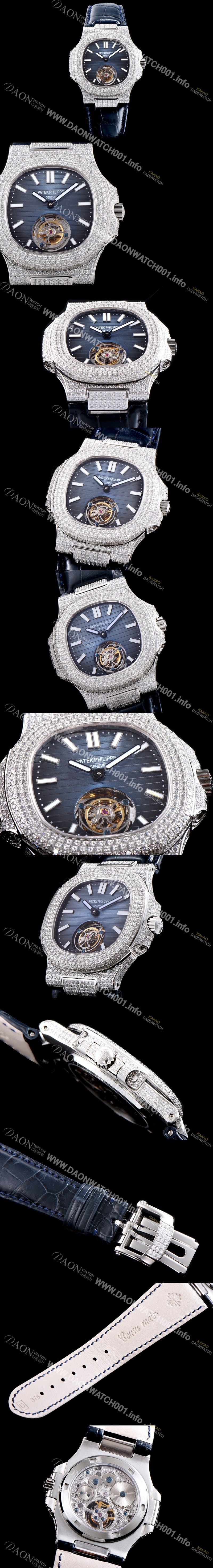 홍콩명품 [파텍필립] 남성용 노틸러스 뚜르비옹 최상급쥬얼 다이아몬드 풀 세팅 케이스 블루 텍스쳐 다이얼 아시안 투어빌론 탑재 PAT0102