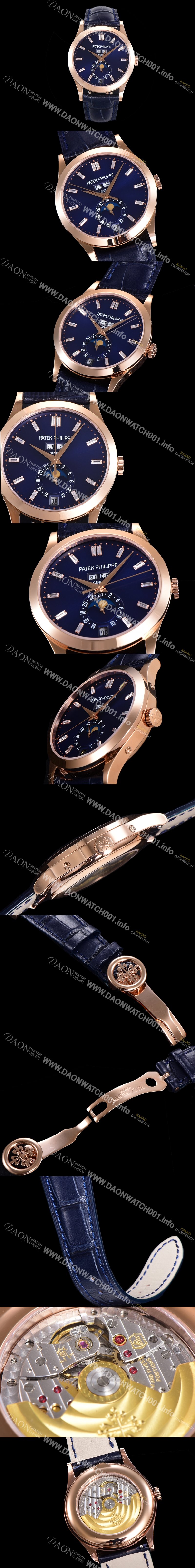 홍콩명품 [파텍필립] 남성용 컴플리케이션 5396R-015 에뉴얼 캘린더 39MM UP!! 데이-데이트 문페이즈 바게트 컷 다이아몬드 인덱스 네이비 다이얼 Cal.324 S C 오토매틱 무브먼트 PAT0110