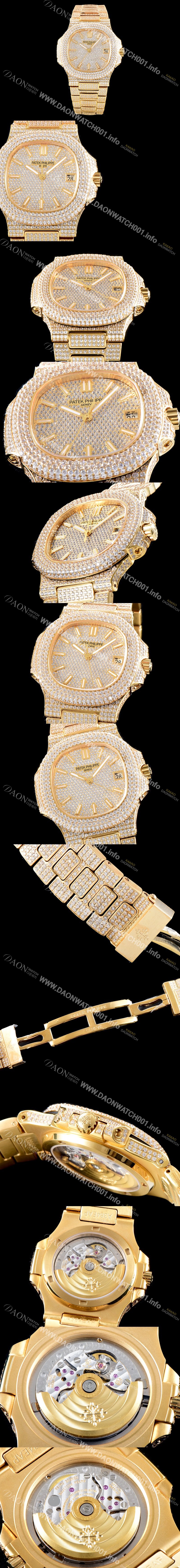 홍콩명품 [파텝필립] 남성용 파텍필립 5719/10G-010 노틸러스 스위프 세컨즈 18K 옐로우골드 럭셔리한 최상급쥬얼 다이아몬드 풀 셋팅 브레이슬릿 Cal.324 S C 오토매틱 무브먼트 PAT0103