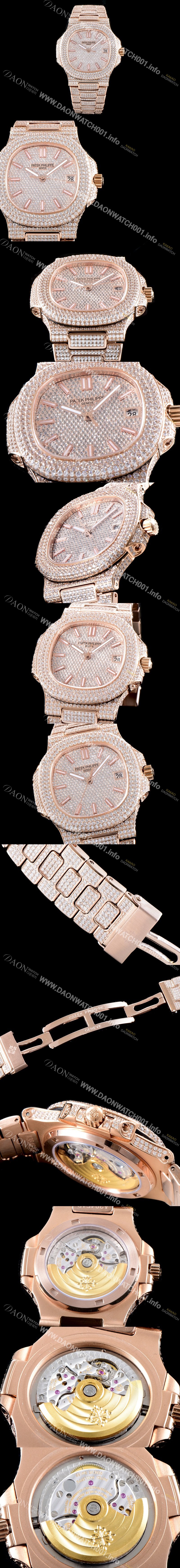 홍콩명품 [파텝필립] 남성용 파텍필립 5719/10G-010 노틸러스 스위프 세컨즈 18K 로즈골드 럭셔리한 최상급쥬얼 다이아몬드 풀 셋팅 브레이슬릿 Cal.324 S C 오토매틱 무브먼트 PAT0100