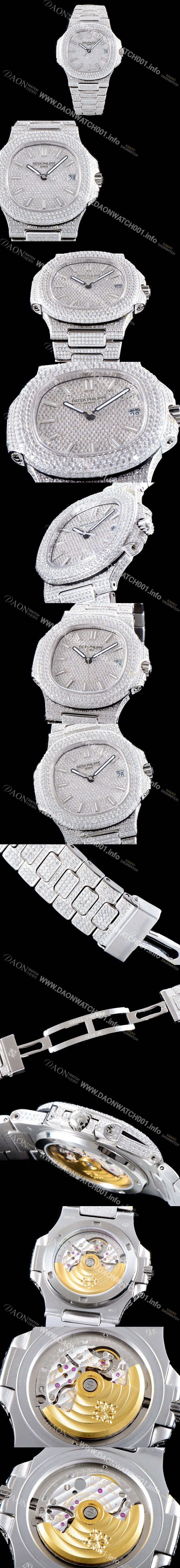홍콩명품 [파텝필립] 남성용 파텍필립 5719/10G-010 노틸러스 스위프 세컨즈 럭셔리한 최상급쥬얼 다이아몬드 풀 셋팅 브레이슬릿 Cal.324 S C 오토매틱 무브먼트 PAT0105