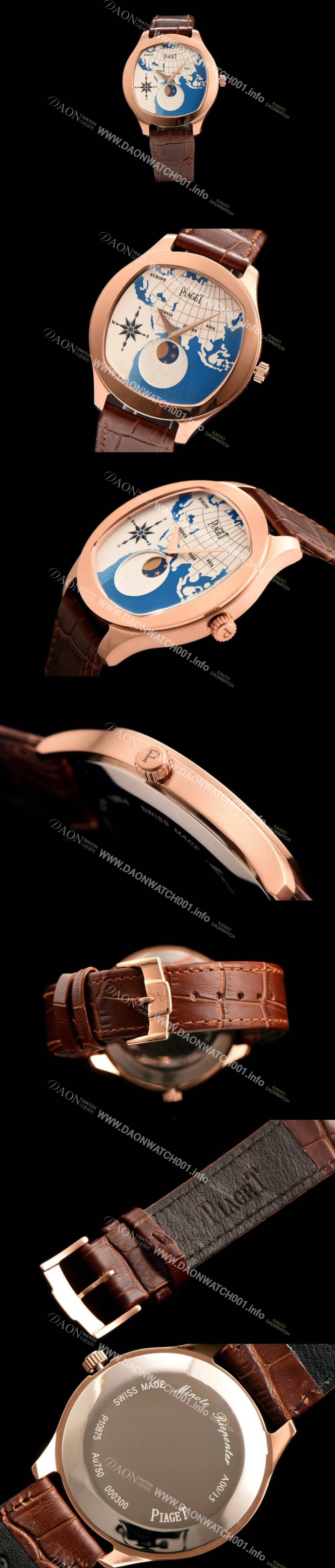 홍콩명품  [피아제] 남성용 블랙-타이 18K 로즈골드 문페이즈 픽첼 다이얼 스위스 쿼츠 무므먼트 PIA4200