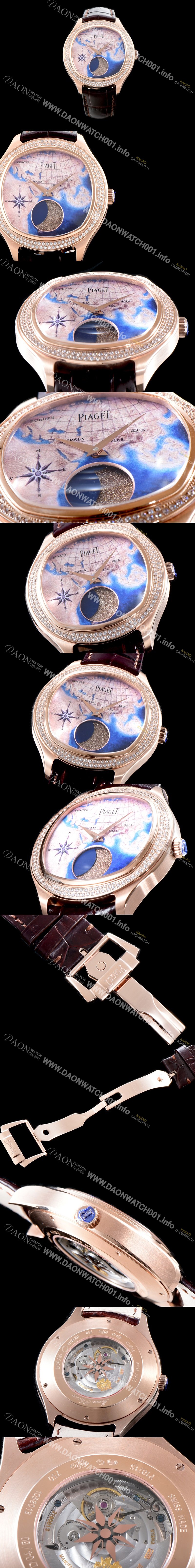 홍콩명품 [피아제] 남성용 블랙-타이 BLACK -TIE G0A38569 퀸터센셜리 엠퍼라도 XL 18K 로즈골드 최상급 쥬얼 다이아몬드 베젤 문페이즈 픽첼 다이얼 오토매틱 무브먼트 PIA4252