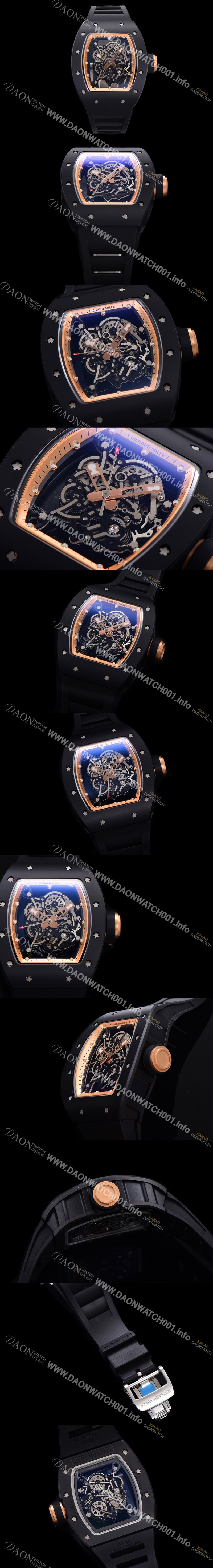 홍콩명품 [리차드밀레] 남성용 RM055 블랙 PVD코딩 케이스 스켈레톤 다이얼 블랙 러버 스트랩 기계식 수동형 무브먼트 RIC0424